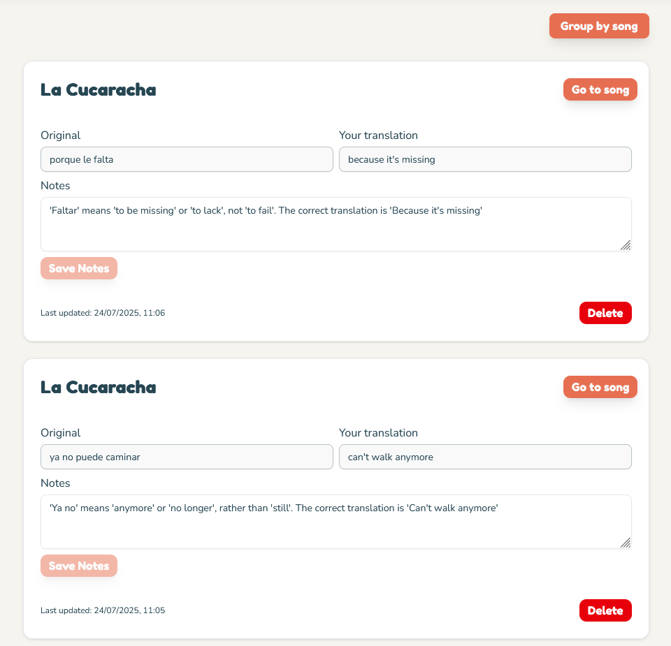 Notes Page Screenshot